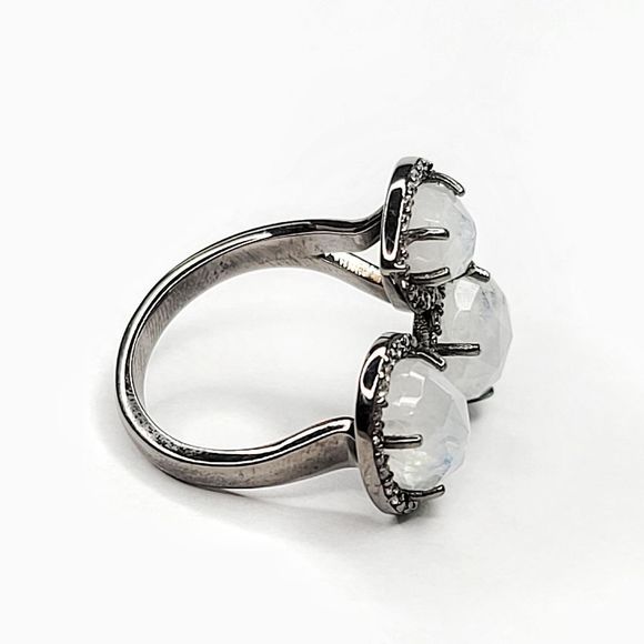 Triple Moonstone with Simulated Diamond Pave Bezel Adjustable Ring | 7½-11 - Picture 6 of 11